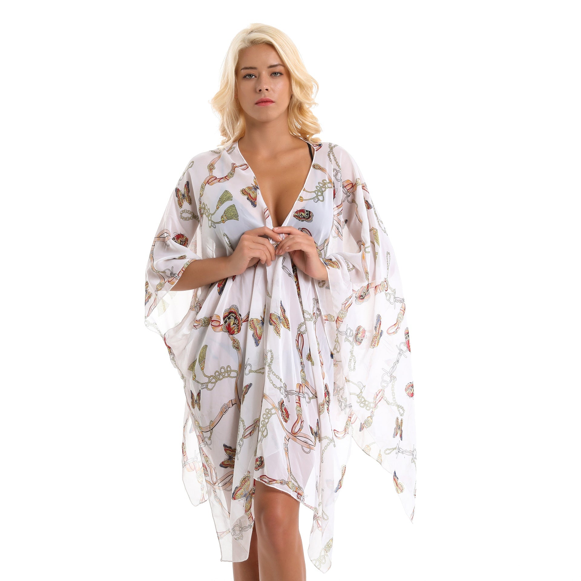 Spring Summer Butterfly Bag Chain Trend Mix Match Printing Chiffon Sun Protection Cardigan Coat Swimsuit Blouse